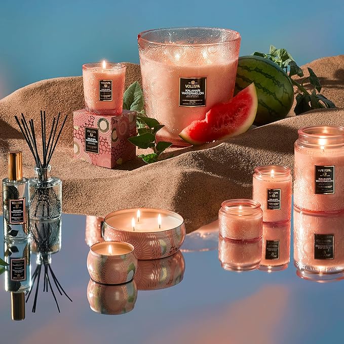 Voluspa Kalahari Watermelon, Mini Tin Candle, 4 oz, 25 Hour Burn Time, Coconut Wax Candle for The Home, Handcrafted in The USA