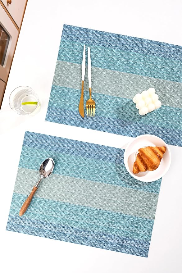 LEXMORE Placemats Set of 4 Vinyl/Plastic Woven Place Mats for Kitchen Table Indoor/Outdoor Washable Placemat Wipeable Dining Table Mats(Ocean Geode)