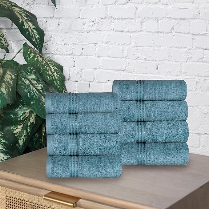 Superior Egyptian Cotton 8-Piece Hand Towel Set, Towel Basics For Quick Dry, Absorbent Small Towels, Facial, Spa, Kitchen, Bathroom Essentials, Apartment, Guest Bath, Soft, Washcloth, Sapphire