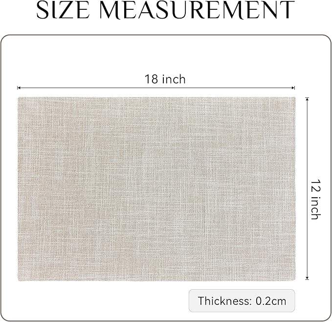 Softalker Faux Linen Placemats Set of 6-12 x 18 Inch, Heat Resistant Double Layered Durable Burlap Farmhouse Place Mats, Non-Slip Washable Rustic Table Mats for Dining, Kitchen, Party(Cream