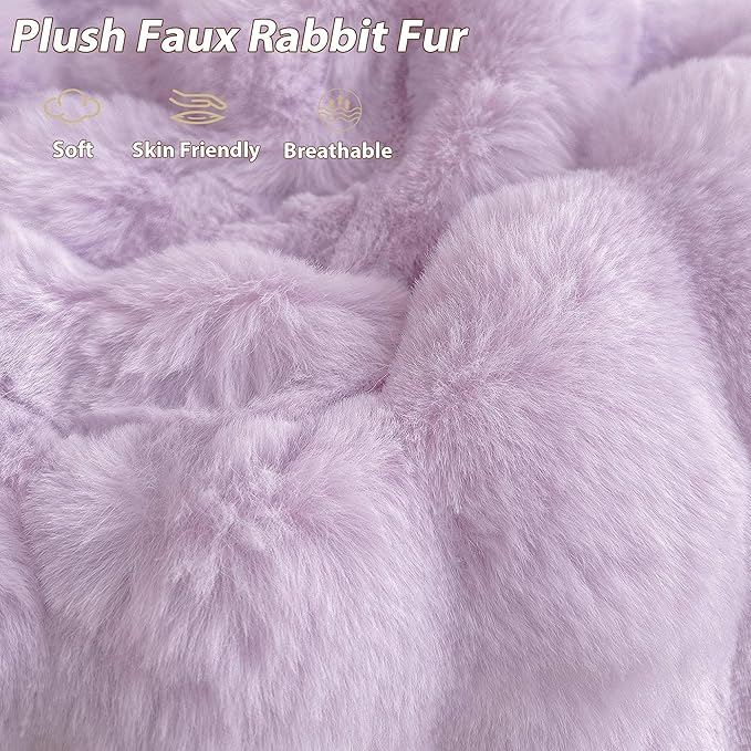 LIFEREVO Faux Rabbit Fur Round Inflatable Pouf Ottoman, 20 X 16 Plush Waffle Bubble Floor Poufs Foot Rest Living Room Bedroom, Light Purple Furry Pouf Foot Stool for Girls Adults, Anti-Slip, Lavender
