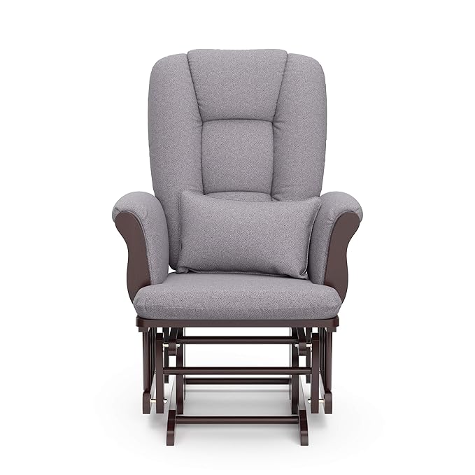 Storkcraft Tuscany Custom Glider and Ottoman with Free Lumbar Pillow (Espresso/Slate Gray Swirl) - Cleanable Upholstered Comfort Rocking Nursery Chair with Ottoman