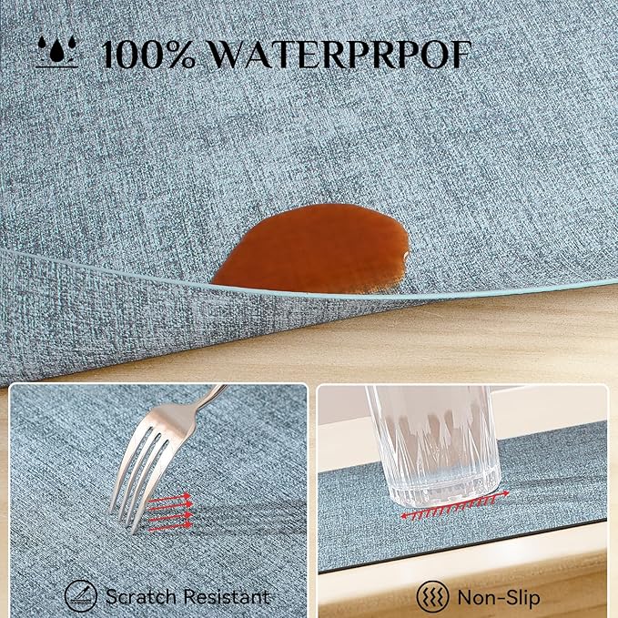 Softalker Faux Leather Placemats Set of 4-Vinyl Heat Resistant Place Mats, 100% Waterproof Oilproof Wipe Clean Table Mats for Indoor & Outdoor Use, 17’’×12’’, Sky Blue