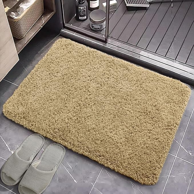 AROGAN Luxury Long Bathroom Runner Rug, 24x17 Inch Thick Soft and Absorbent Non Slip Bath Mat, Rubber Backing Quick Dry Rugs Carpets, Machine Washable Plush Mats for Shower Floor, Beige