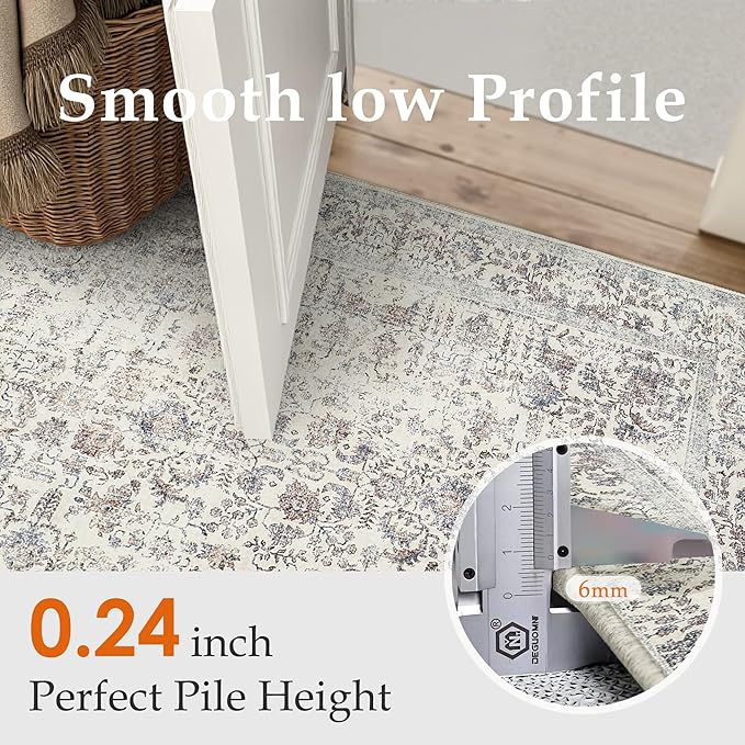Taupe Runner Rug 2x8 Hallway Machine Washable Kitchen Vintage Distressed Non Slip Long Carpet Indoor Retro Floral Bedroom Accent Throw Rug for Bathroom Office Laundry Dining Living Room