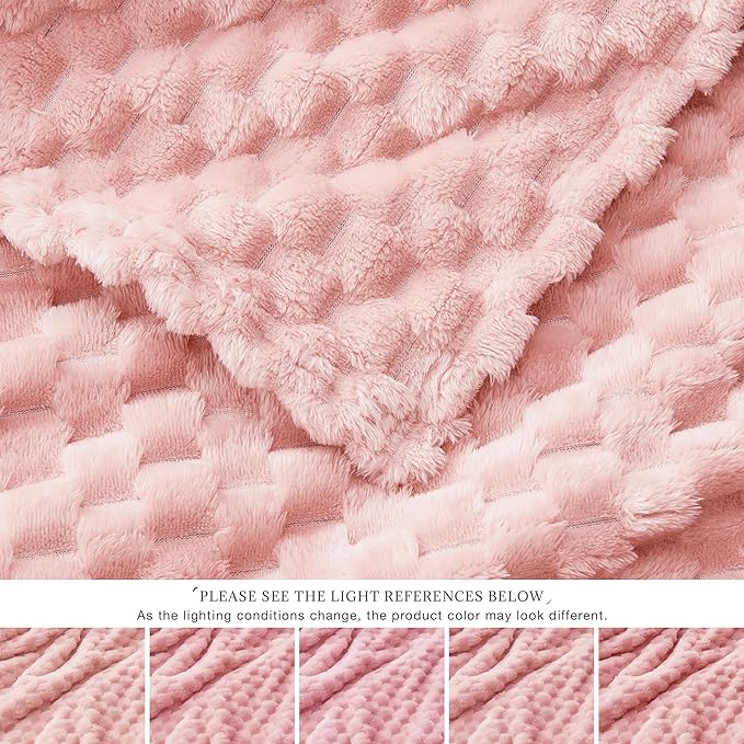 EXQ Home Fleece Throw Blanket for Couch or Bed - 3D Imitation Turtle Shell Jacquard Decorative Blankets - Cozy Soft Lightweight Fuzzy Flannel Blanket Suitable for All Seasons(50"×60",Pink)