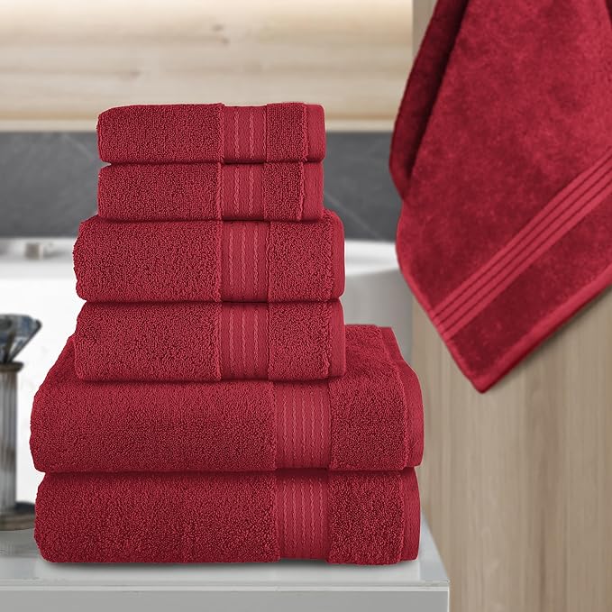 Elegant Comfort Premium Cotton 6-Piece Towel Set, Includes 2 Washcloths, 2 Hand Towels and 2 Bath Towels, 100% Turkish Cotton - Highly Absorbent and Super Soft Towels for Bathroom, Burgundy