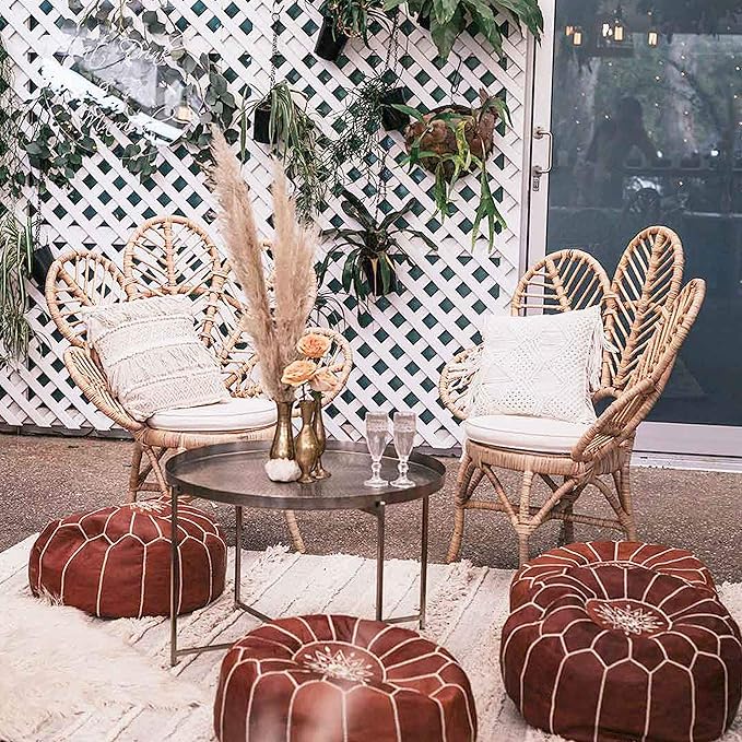 MARRAKESH STYLE Amazing & Beautiful, Original poufs Moroccan Leather Pouf, Natural Leather poufs, Home Gifts, Wedding Gifts, Unstuffed (Dark Brown)