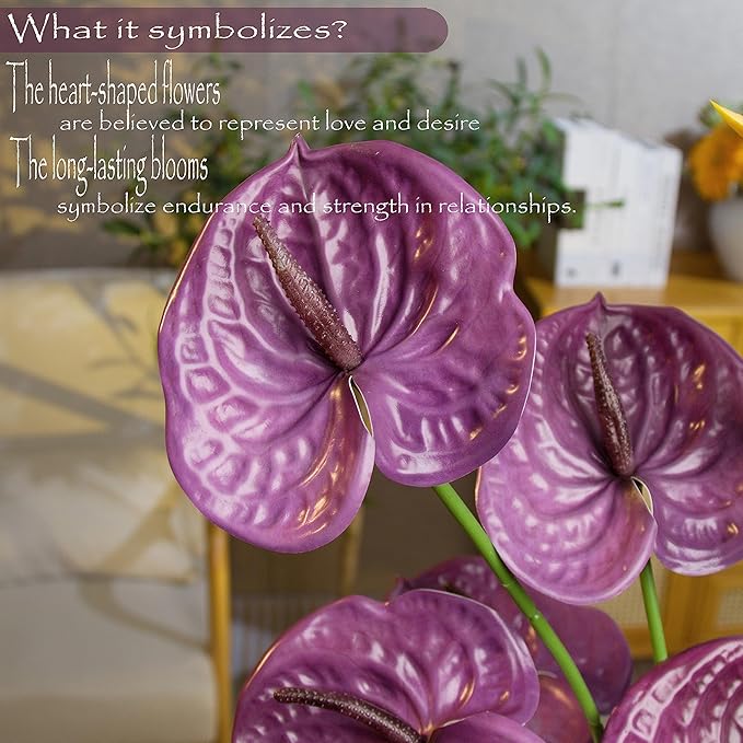 10pcs Artificial Anthurium,28 Inch Faux Tropical Plants Tailflowers,Realistic Flamingo Flower for Home Decor Centerpiece Wedding Bouquet Bonsai,Purple