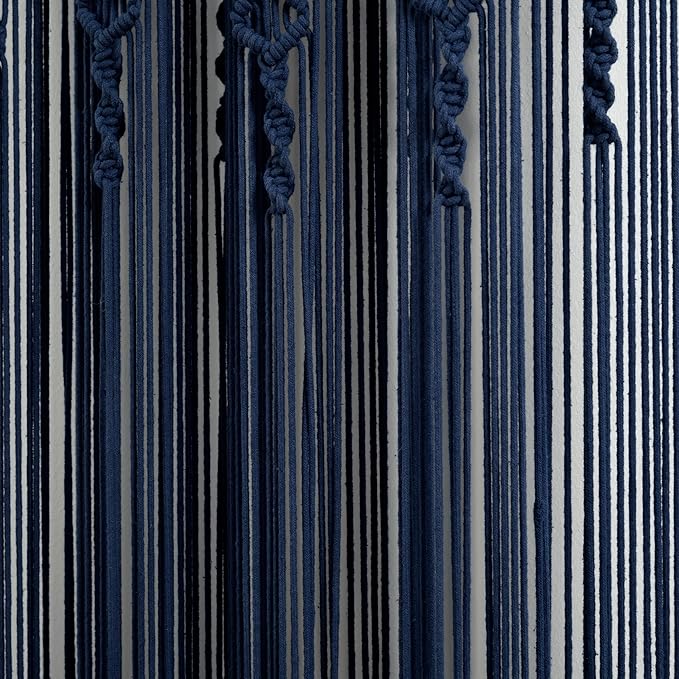 Lush Decor Boho Macrame Textured Cotton Window Curtain Panel, Single Panel, 40" W x 84" L, Navy - Doorway Curtain - Room Divider, Wedding Or Wall Decor - Boho Curtain - Macrame Curtains for Windows