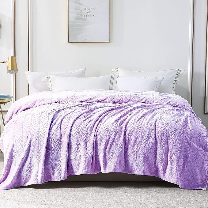 Whale Flotilla Flannel Fleece Twin Size Blanket for Bed, Soft Fluffy Velvet Bedspread Coverlet with Decorative Vintage Pattern for All Season, Warm and Lightweight, 60x80 Inch, Lilac