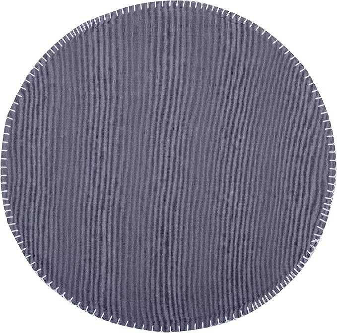 Urban VillaPlacemats Embroidery with White Stitches Grey Color Round Placemats 100% Cotton Fused Placemats 16'' Round Over Sized Set of 6 Ribbed WeavePlacemats Heavier Quality