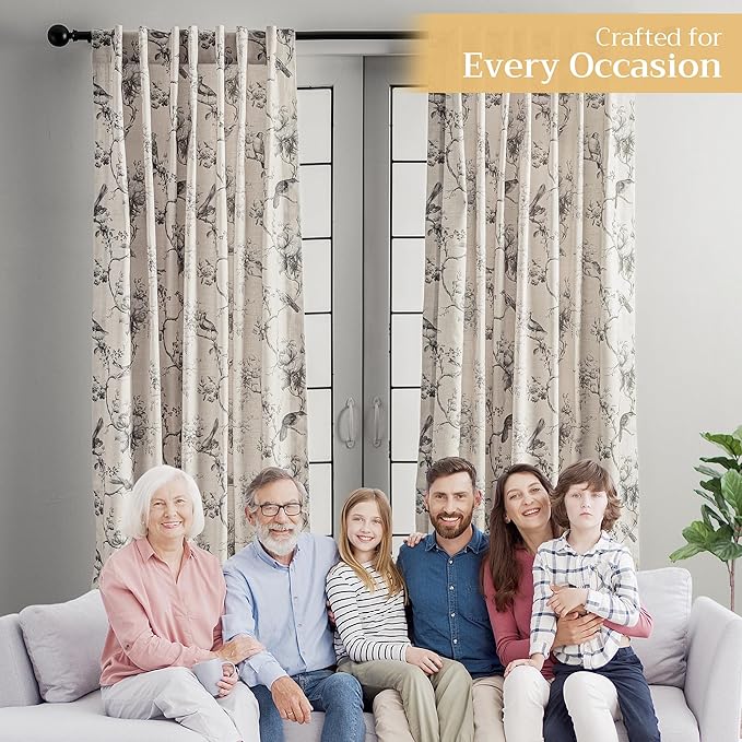 Maison d' Hermine Curtains for Living Room 100% Cotton 124 inch Length One Panel Light Filtering Curtains for Bedroom Windows with Rod and Loop Pockets Drapes (Turin, 50" W x 124" L)