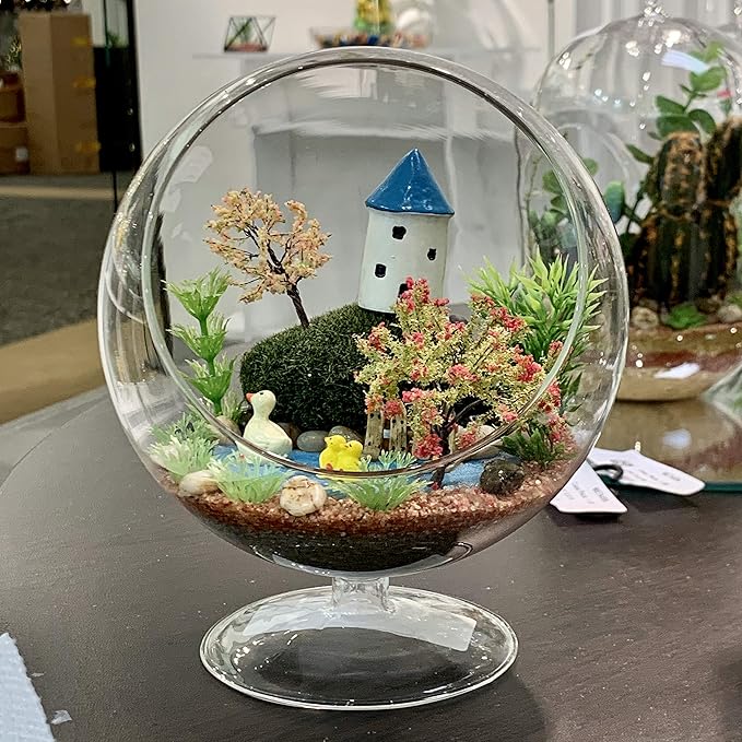 WGV Planter Terrarium with Stand, Ball Diameter 6" Height 7", Clear Glass Floral Container Vase, DIY Succulents Outdoor Garden Home Office Decor Slant Cut Orb, 6 Pieces