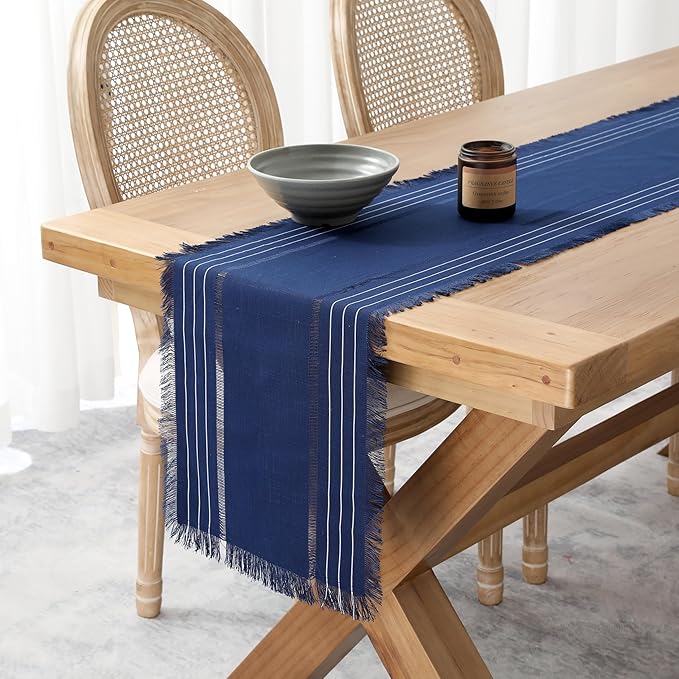 Chassic Farmhouse Style Table Runners, Rustic Boho 108 inches Long Table Runner for Dining Room,Holiday, Party and Wedding Tabletops Decor, 14 x 108 inch - Navy Blue