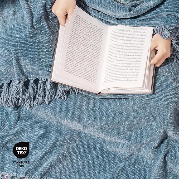 EVERGRACE Soft Chenille Throw Blanket for Couch, Cozy Plush Fuzzy Decorative Chenille Knit Throw Blanket with Tassels, Lightweight Blanket and Throws for Bed Sofa Gift Home Decor, Cloud Blue 60"x80"
