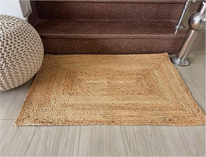 Savi Home Hand Woven Jute Braided Rug, 2'x3' - Natural, Reversible Boho Entry Area Rugs for Kitchen, Living Room, Farmhouse Indoor Outdoor Decorative Floor Rug, 24x36 Inches