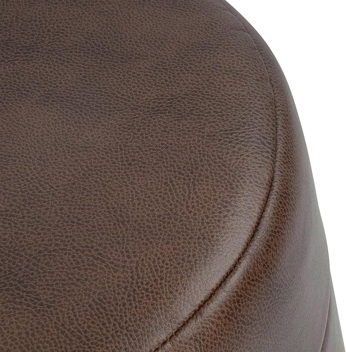 HomePop Upholstered Faux Leather Round Ottoman Home Décor|Foot Rest Ottoman- Brown Faux Leather