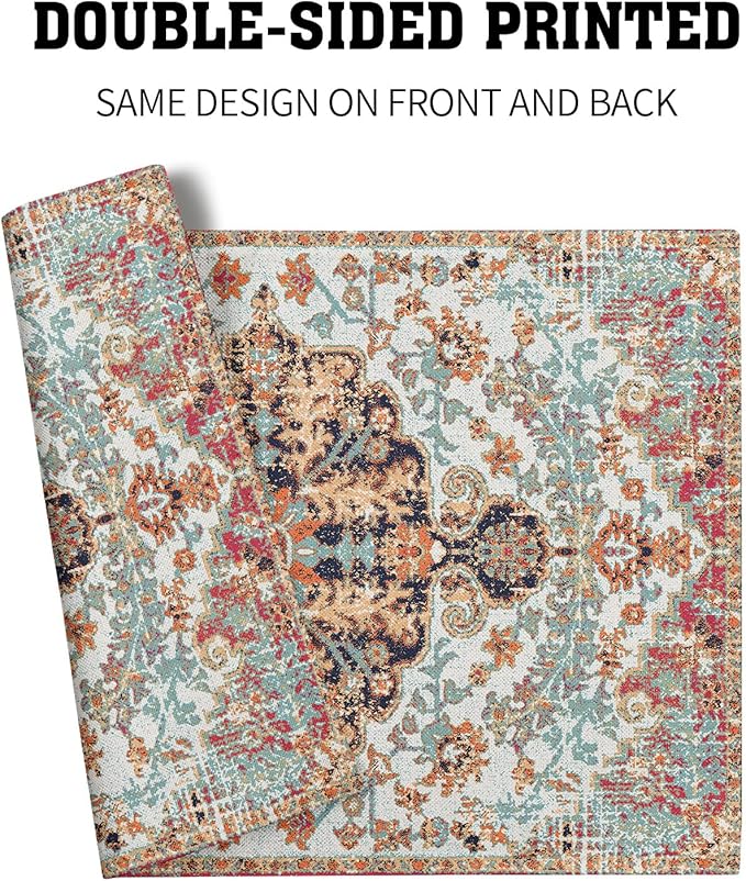 Ethnic Boho Placemats Set of 6 Bohemian Carpet Vintage Black Coral Floral Linen Washable Kitchen Dining Table Mats Stain Heat-Resistant Desktop Decor Place Mats for Home Party Indoor 12x18 in