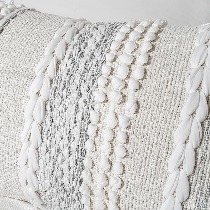 Gray Decorative Lumbar Pillow Cover 14x24, Boho Accent Throw Pillow Case for Couch Sofa Bed, Modern Farmhouse Textured Lumbar Cushion Bedroom Living Room, Cover ONLY