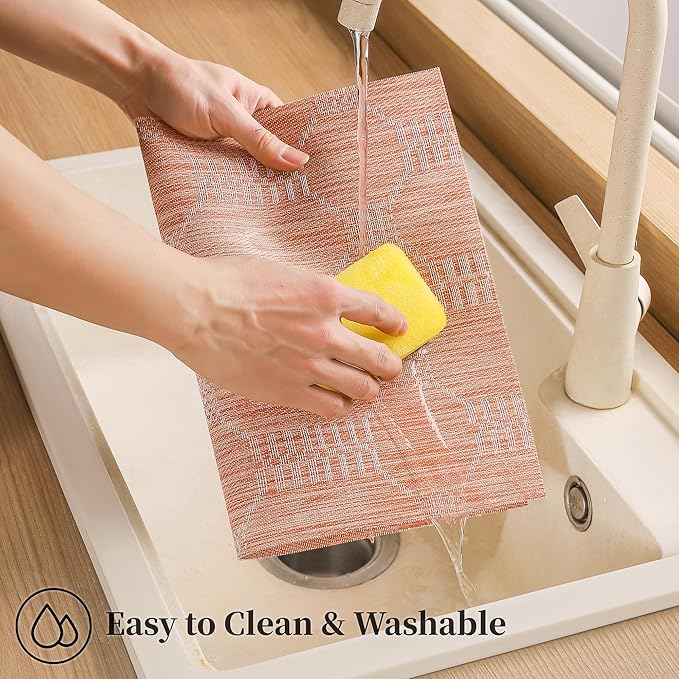 Leetaltree Coral Placemats Set of 6 - Heat Resistant Non-Slip Place mats for Dining Table, Washable Durable PVC Vinyl Woven Table Mats(Coral, 6)