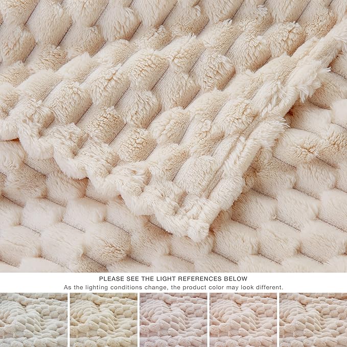 EXQ Home King Size Blanket for Bed or Couch - 3D Imitation Turtle Shell Jacquard Decorative Fleece Blankets - Cozy Soft Lightweight Fuzzy Flannel Blanket Suitable for All Seasons(90"×108",Beige)