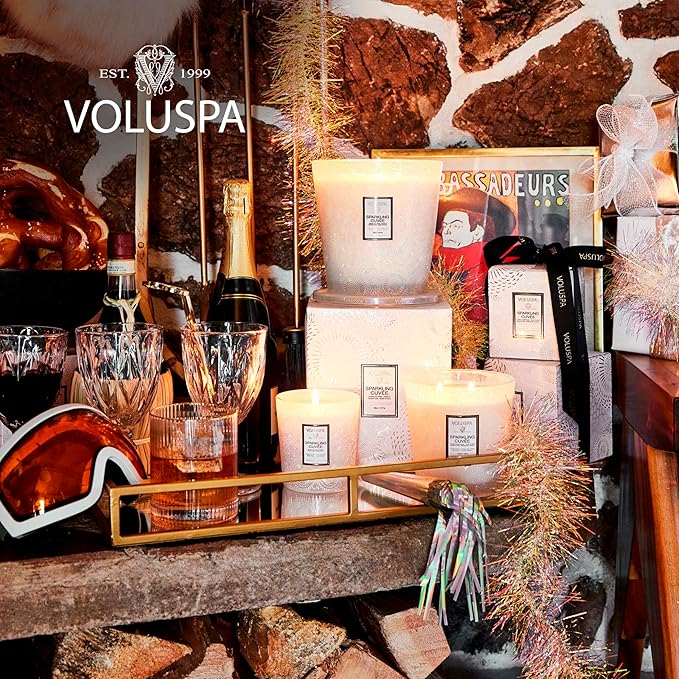 Voluspa Sparkling Cuvee, Mini Tin Candle, 4 oz, 25 Hour Burn Time, Coconut Wax for Clean Burning, Handcrafted in the USA