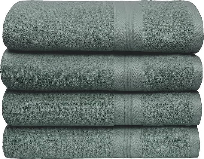 BOUTIQUO Premium Cotton 4 Pack Bath Towel Set - 100% Pure Cotton - 4 Bath Towels 27x54 - Ideal for Everyday use - Ultra Soft & Highly Absorbent - Jade