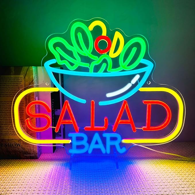 Salad Bar Neon Sign for Wall Decor LED Salad Neon Lights for Home Bar Kitchen Restaurant Buffet Vegan Fresh Vegetables Cafe Party Decoration