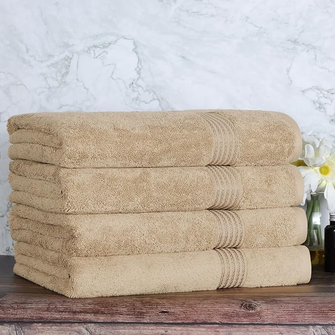 Superior Egyptian Cotton 4-Piece Bath Towel Set for Shower, Bath, Spa, Resort, Hotel, Soft Body Towels, Airbnb Essentials, Apartment, Dorm, Quick Dry, Absorbent, Bathroom Basics, Taupe