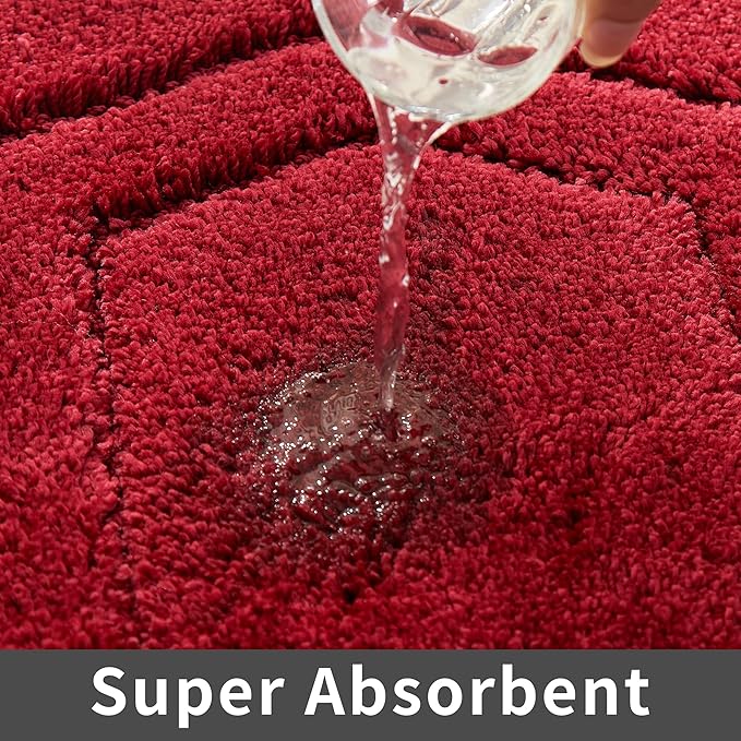 COSY HOMEER Extra Thick Bath Rugs for Bathroom - Anti-Slip Bath Linen Sets Mats Soft Plush Yarn Shaggy 100% Strong Polyester Living Room Bedroom Water Absorbent(Red,17x27 - Inches)