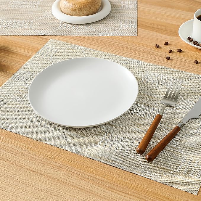 Leetaltree Wheat Placemats Set of 12 - Heat Resistant Non-Slip Place mats for Dining Table, Washable Durable PVC Vinyl Woven Table Mats(Wheat, 12)