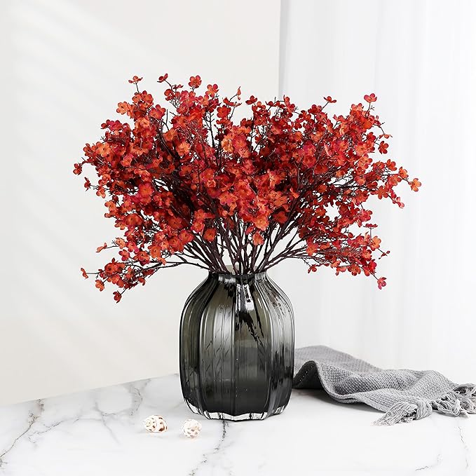 JAKY-Global Babys Breath Silk Artificial Flowers Bulk 6pcs Farmhouse Fall Decor Fake Flower Bouquet Bulk for Home Kitchen Indoor Floral Arrangement Centerpieces Party Decor(Burnt Red Brown)