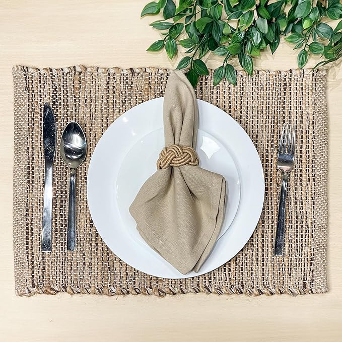 Chardin home Natural Jute - Ombre Brown Placemats, Set of 4 13x19 Inch Table Mats, Rustic Handmade Boho Placemat, Perfect for Holidays, Dinner Parties and Also Everyday Meals