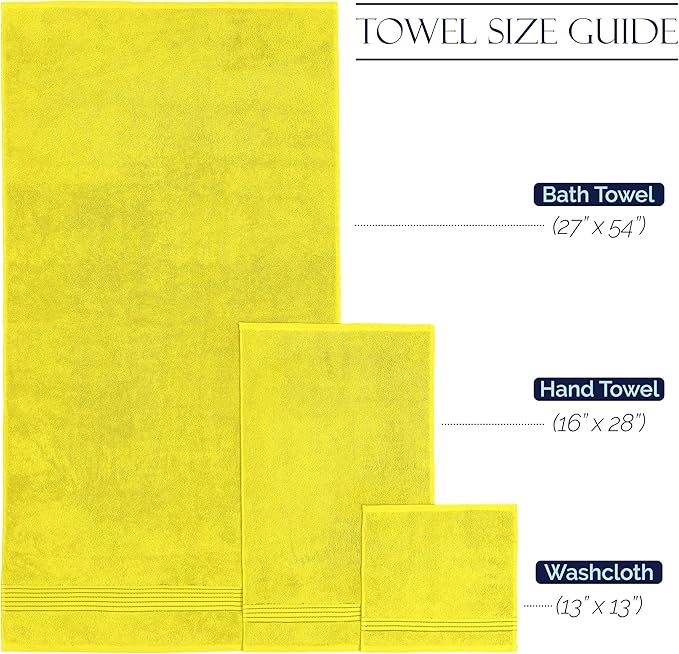 Elegant Comfort Premium Cotton 6-Piece Towel Set, Includes 2 Washcloths, 2 Hand Towels and 2 Bath Towels, 100% Turkish Cotton - Highly Absorbent and Super Soft Towels for Bathroom, Yellow