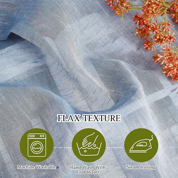 NICETOWN Linen Sheer Kitchen Short Curtains 48 inch Length 2 Panels, Grommet Semi Sheer Small Window Treatments Privacy with Light Filtering Drapes for Bedroom, Sea Mist, W36 x L48, 2 Panels