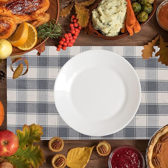 Home Brilliant Buffalo Plaid Placemats Set of 6 Farmhouse Style Double Layered Heat Resistant Fabric Dining Table Place Mats for Kitchen Table, 13 x 19 inches, Checker, Grey and Beige