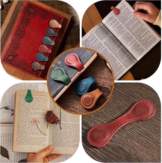Personalized Leather Magnetic Bookmark With Double-Sided Page Markers, Clips and Buckles - Reading Supplies for Book Lovers (4 Pcs)