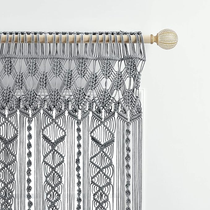 Lush Decor Boho Macrame Textured Cotton Valance, 40" W x 30" L, Gray - Boho Kitchen Curtains & Wall Decor - Macrame Valance - Bathroom Window Curtains