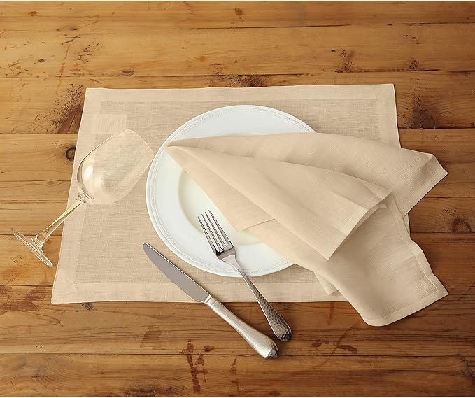 Solino Home Linen Beige Placemats Set of 4-100% Pure Linen Placemats 14 x 19 Inch for Summer - Fete
