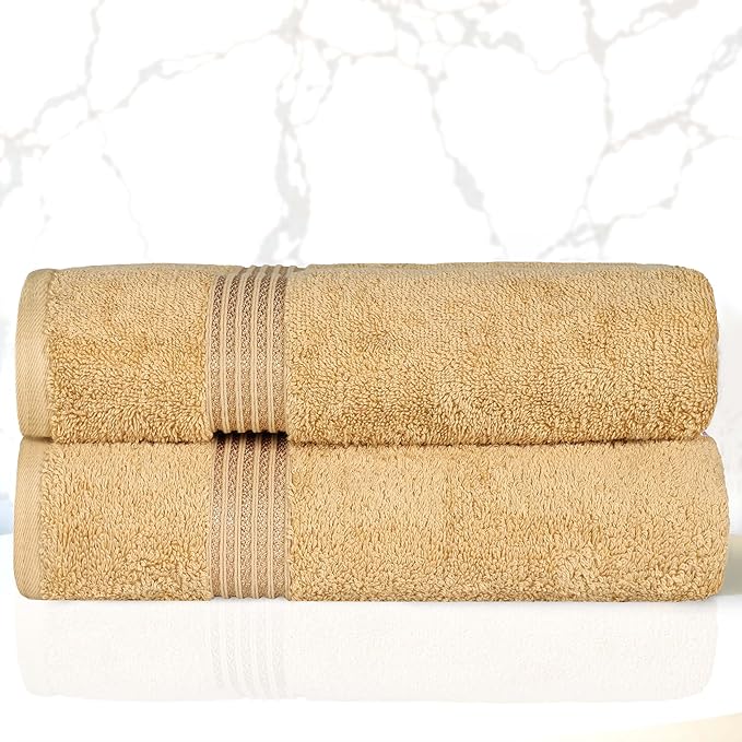 Superior Egyptian Cotton Bath Towel Set, Home Bathroom Towels, Master, Guest Bath, Decor Essentials, Quick Dry, Absorbent, Large Body Towels, Spa, Hotel, Resort, Adult, Kids, Set of 2, Gold