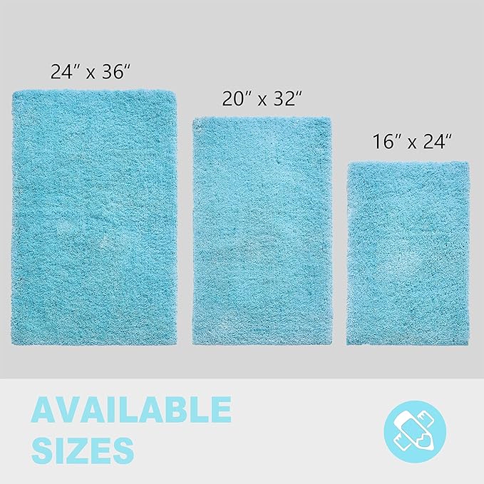 CozeCube Upgraded Shaggy Bath mat for Bathroom Non Slip 16" X 24", Super Soft Quick Dry Bath Rugs, Fluffy Plush Bathroom Rugs Machine Washable, Light Blue