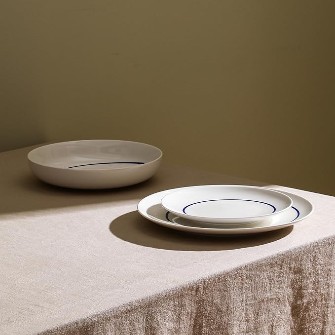 Stone Lain Luna 24-Piece Porcelain Dinnerware Set, Plates and Bowls Set, Dish Set for 8, Blue