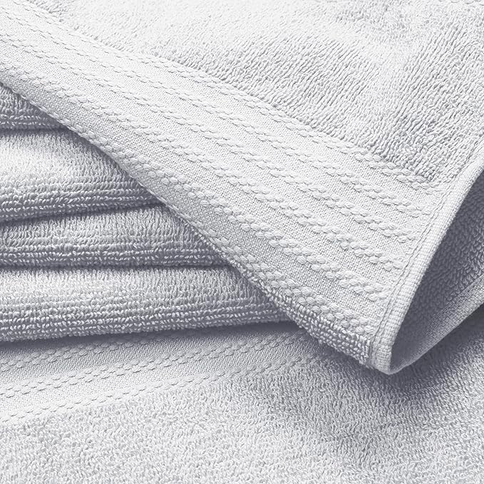 GLAMBURG Ultra Soft 8 Piece Towel Set - 100% Pure Ring Spun Cotton, Contains 2 Oversized Bath Towels 27x54, 2 Hand Towels 16x28, 4 Wash Cloths 13x13 - Ideal for Everyday use, Hotel & Spa - Light Grey