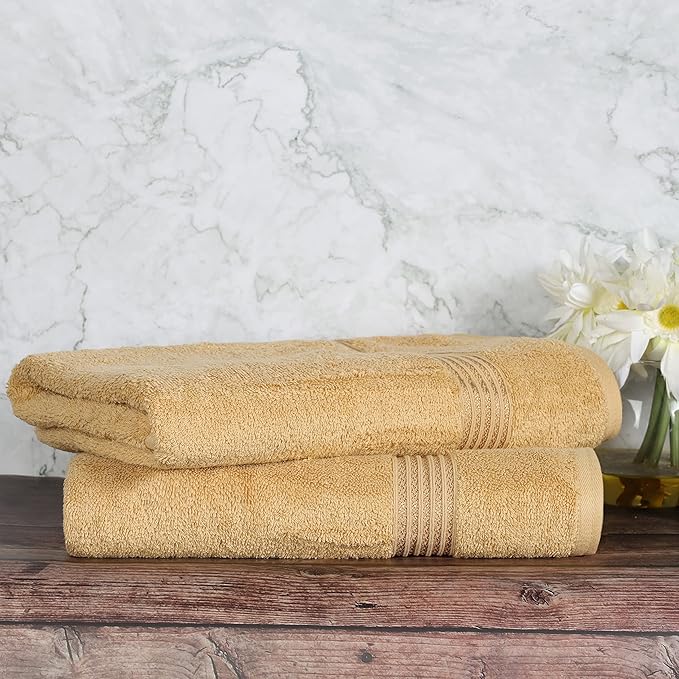 Superior Egyptian Cotton 2-Piece Bath Sheet Towel Set, Oversized Body Towels For Adults And Kids, Large Towel For Bath, Shower, Guest Bathroom, Spa, Gym, Resort, Essentials, Airbnb, Gold