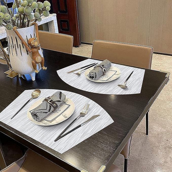 SHACOS Large Size Wedge Placemats with Centerpiece Round Mat Set of 5 Round Table Place Mats Washable Dining Table Placemats Reversible, Gray White
