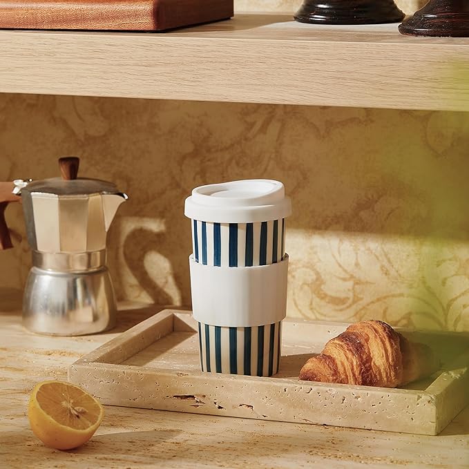 Millie 12oz Ceramic Travel Coffee Mug - Stylish Tumbler with Lid, Microwave & Dishwasher Safe Ceramic Travel Mug with Lid- Unique Gift Idea for Women & Men Who Love Coffee on the Go
