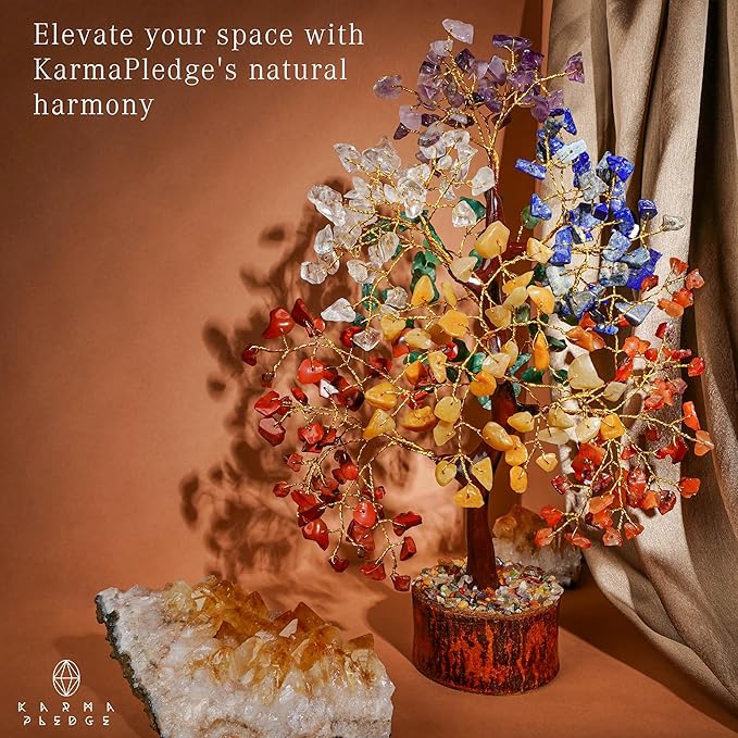 7 Chakra Healing Crystal Tree with Rose Quartz Crystal Necklaces Gifts for Women, Positive Energy, Wealth, Success, Meditation, Home & Office Decor, Spiritual Birthday Gifts for Mom and Loved one,