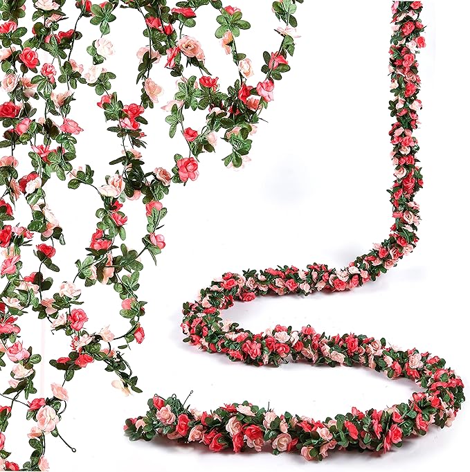 BLEUM CADE 2Pcs 16.4Ft Flower Garland Artificial Rose Vines for Bedroom, Cute Fake Hanging Flower Vines Floral Garland Decorations for Wedding Party Wall Room Decor Aesthetic