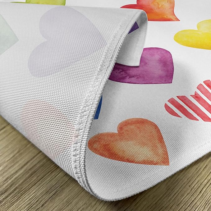 Ambesonne Grunge Place Mats Set of 8, Rainbow Color Heart Shapes Valentine's Day Design Romantic His and Hers Theme, Washable Fabric Placemats for Dining Table, Placemat 8 pcs, Red Multicolor
